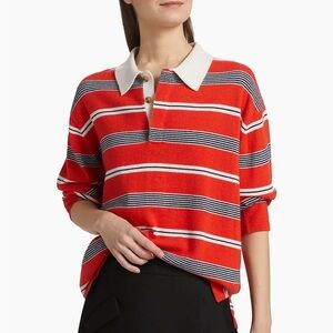 Guest In Residence 100% Cashmere Striped Rugby Checo Pullover